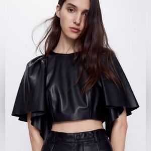 Zara Black genuine Leather top, M